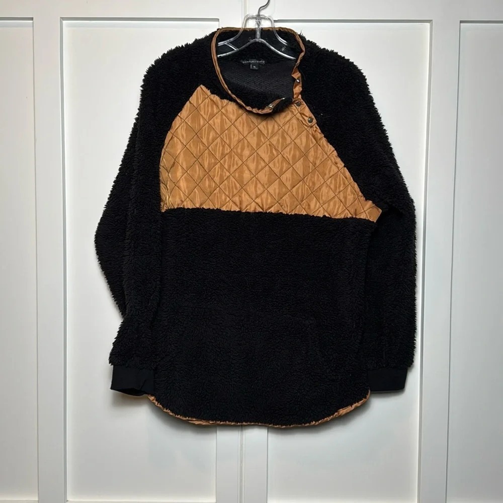 Signature‎ Studio Black Sherpa Quilted Snap Pullover Women's XL Cozy Warm